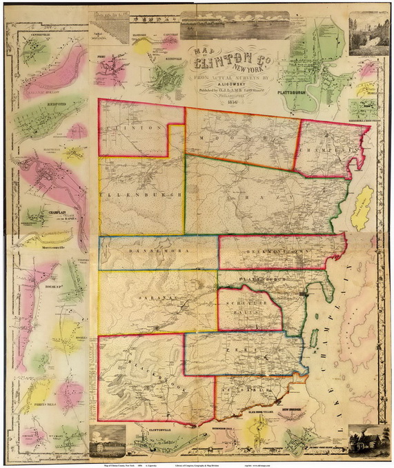 Old Map of Clinton Co NY, 1856 Wall Map