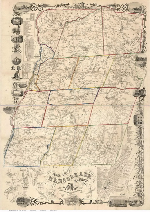 Old Map of Rensselaer County NY, 1854 Wall Map