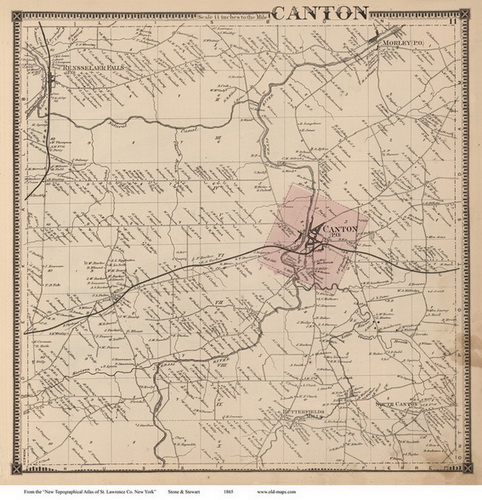Map of Canton, NY,  St. Lawrence County, 1865