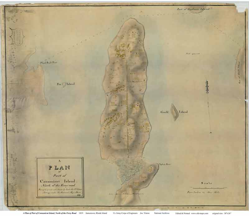Map of Connanicut Island (Jamestown) RI 1819