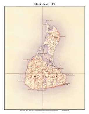 Old Topographical Map of Block Island