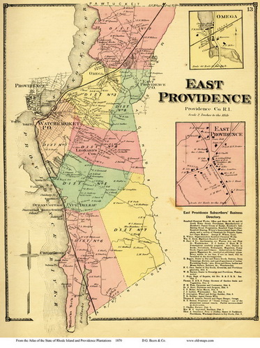 Rhode Island Town Map, 1870
