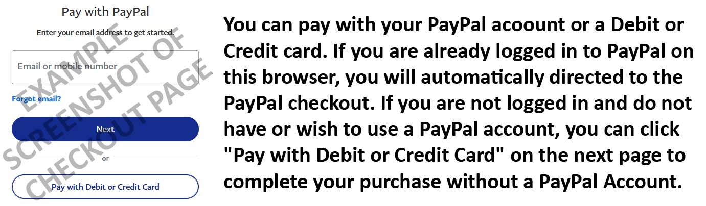 If you wish to pay with your credit card insted of a PayPal account, you can click the "Pay with Debit or Credit card below the PayPal login button.