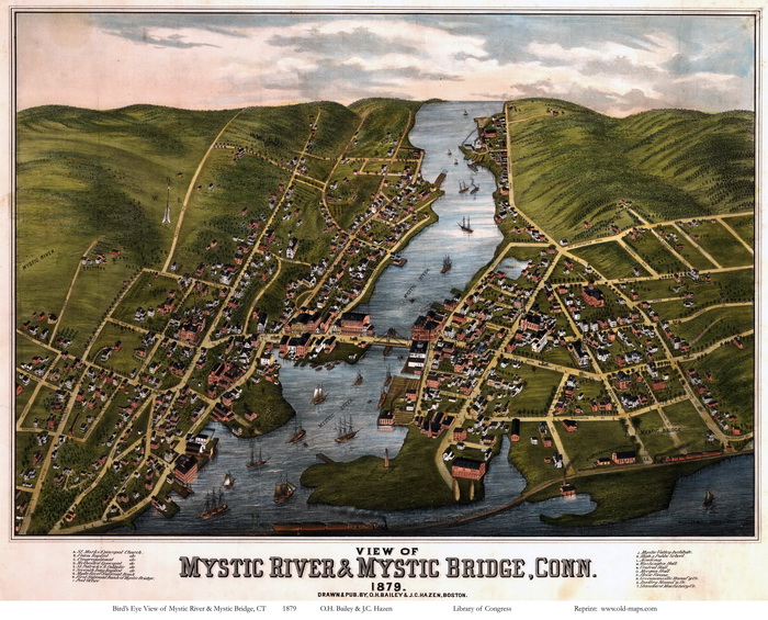 Bird's Eye of Mystic River & Mystic Bridge 1874