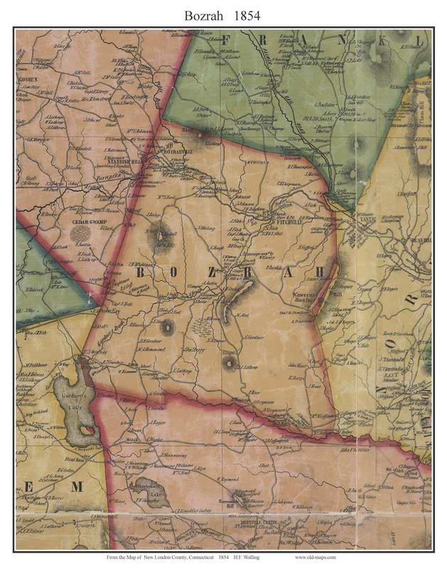 Town Map of New London County CT 1854
