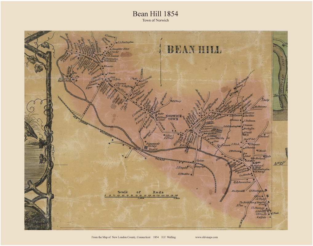 Town Map of New London County CT 1854