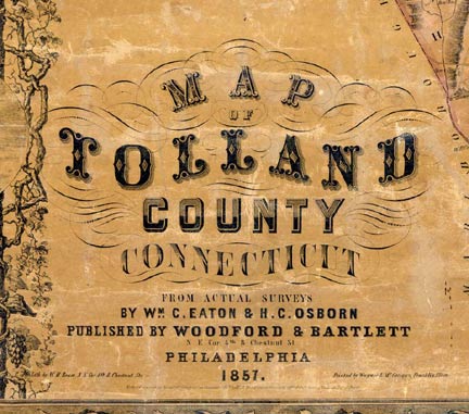 Wall Map of Tolland County CT 1857