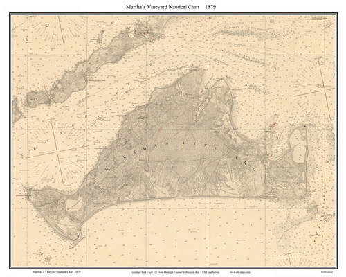 Old Nautical Chart of Martha's Vineyard