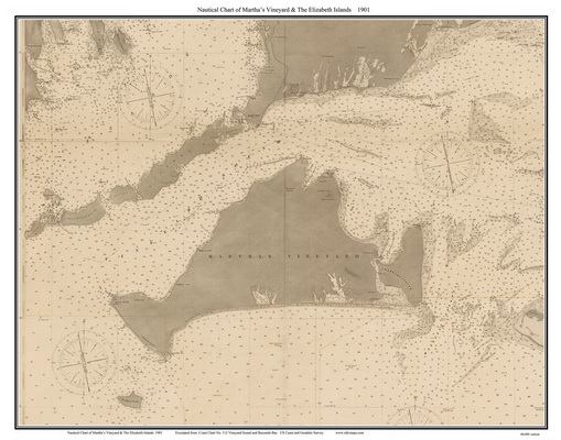 Old Nautical Chart of Martha's Vineyard
