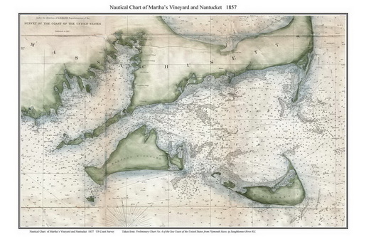 Old Nautical Chart of Martha's Vineyard