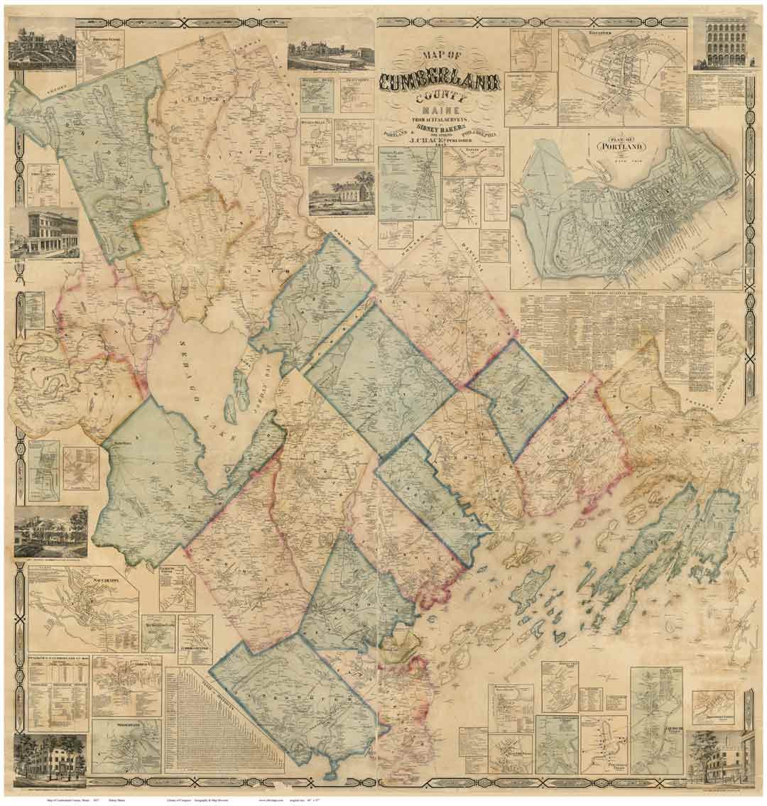 Map of Cumberland County, Maine 1857