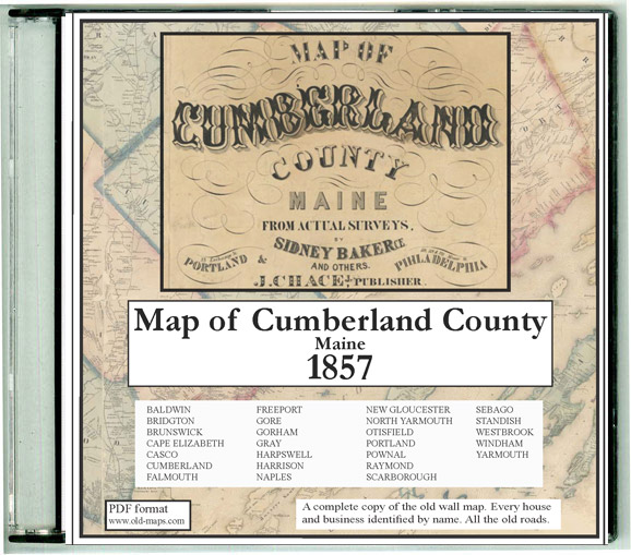 Map of Cumberland County, Maine 1857  CDROM