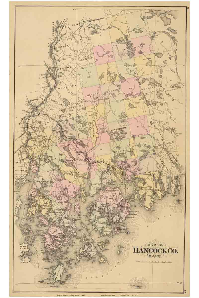 Seacoast Map of Hancock County, Maine 1885