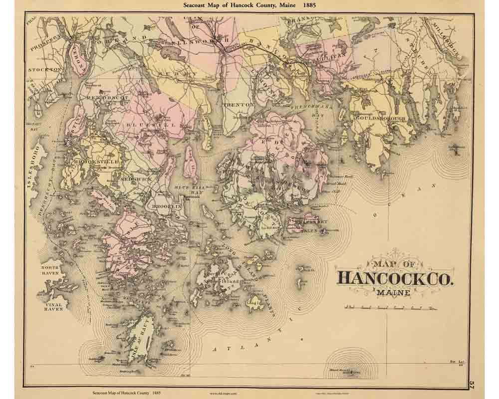 Seacoast Map of Hancock County, Maine 1885