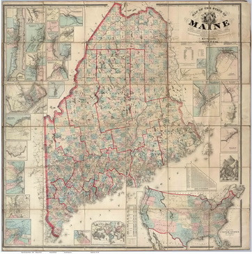 Old State Map of Maine - 1862 Walling & Chace