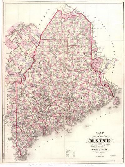 Old State Map of Maine - 1887 Colby