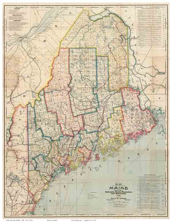 Old State Map of Maine - 1900 Cram