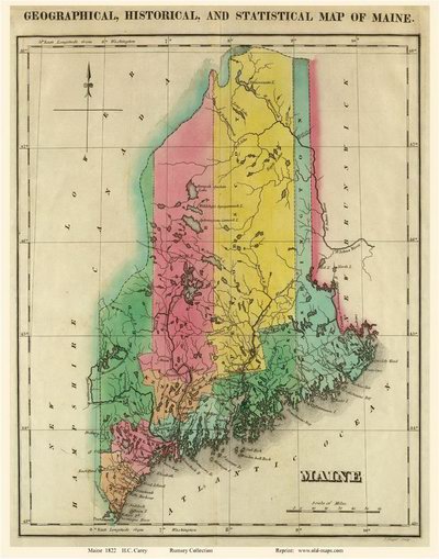 Old State Map of Maine - 1822 Carey