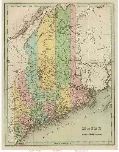 Old State Map of Maine - 1838 Bradford