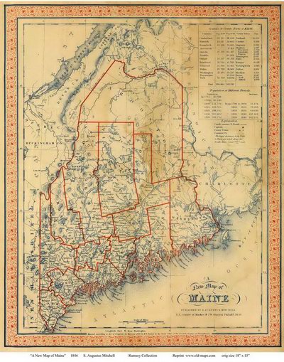 Old State Map of Maine - 1846 Mitchell
