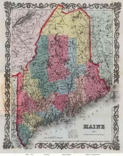 Old State Map of Maine - 1853 Colton