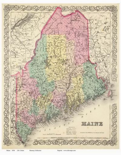 Old State Map of Maine - 1856 Colton