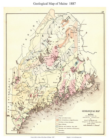 Old State Map of Maine - 1887 Geological