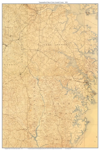 Old Topographical Map of Anne Arundel County Maryland