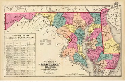 1873 Atlas of Maryland - State Railroad Map - also showing Delaware
