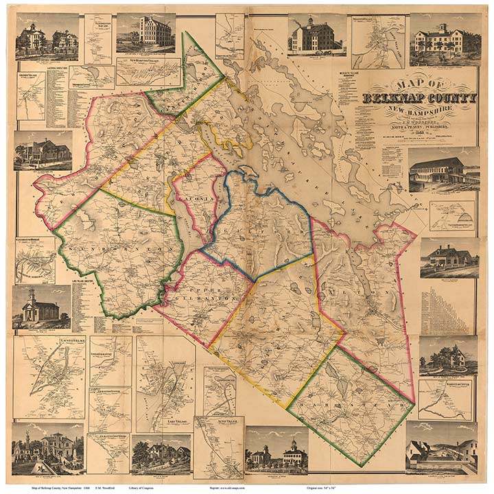 Old Map of Belknap Co NH, 1860 Wall Map