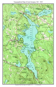 Old Topographical Map of Lake Sunapee, 1955