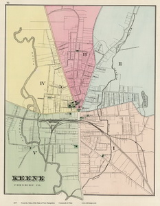 Old Map of the City of Keene NH, 1877