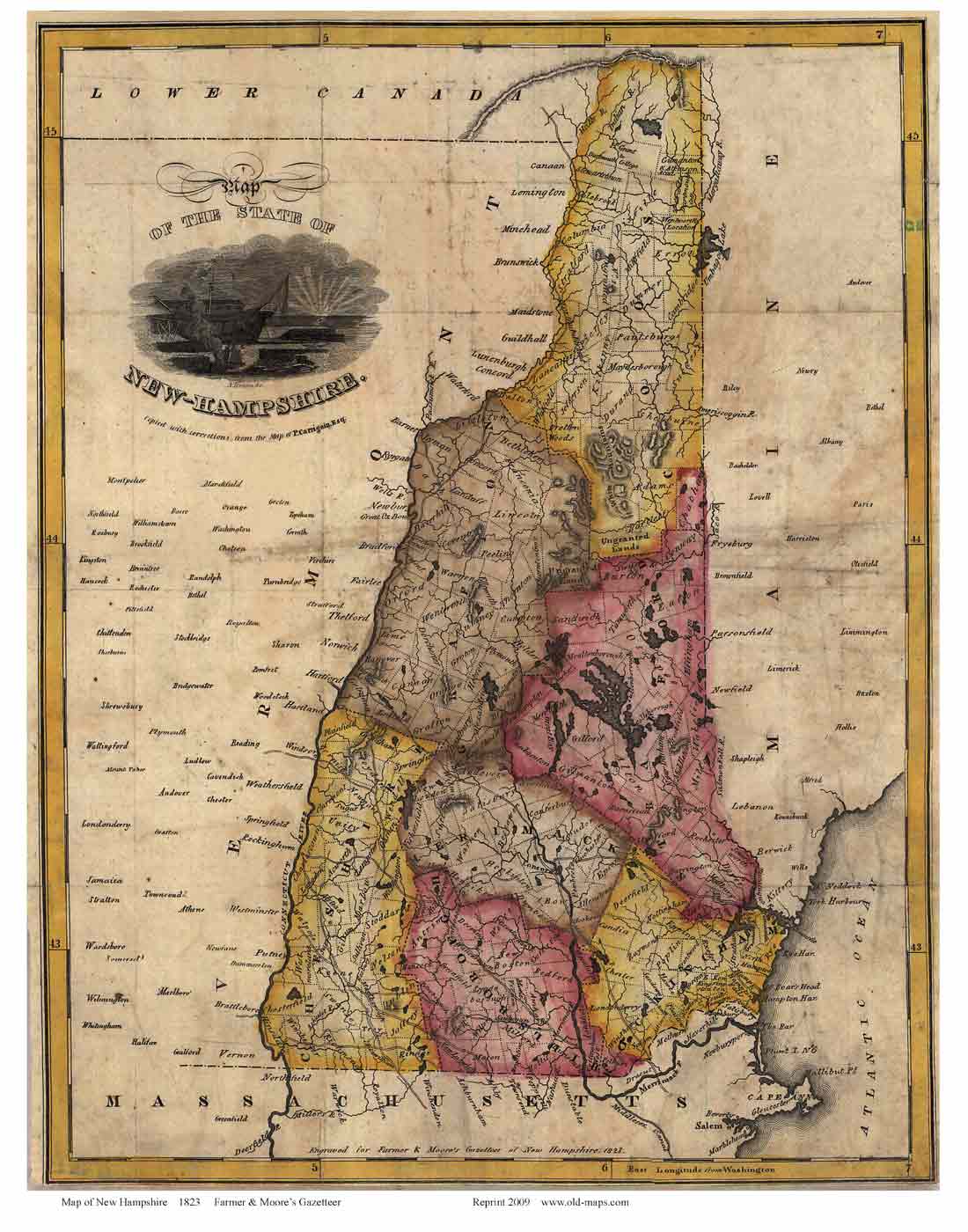Old State Map of NH - 1823 Farmer & Moore