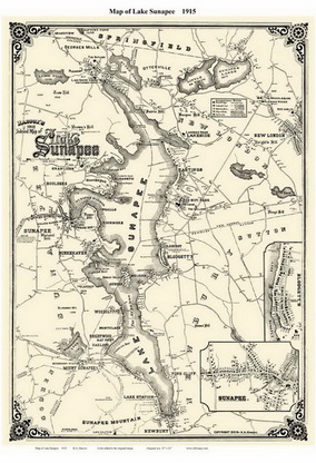Map of Lake Sunapee, NH  1915