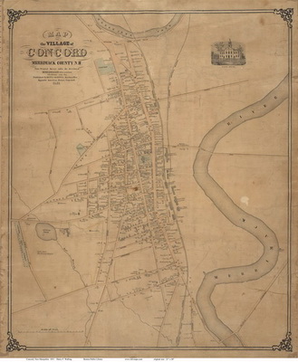 Old Map of Concord Village NH, 1851