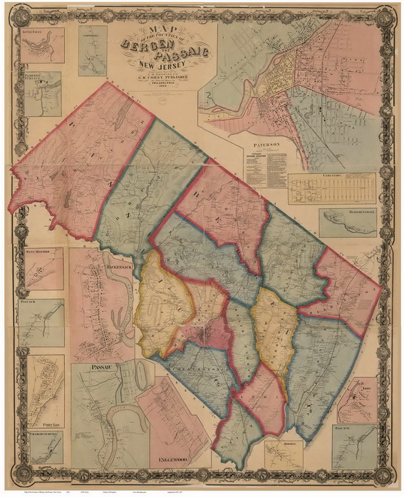 Map of Bergen and Passaic Counties, NJ 1859