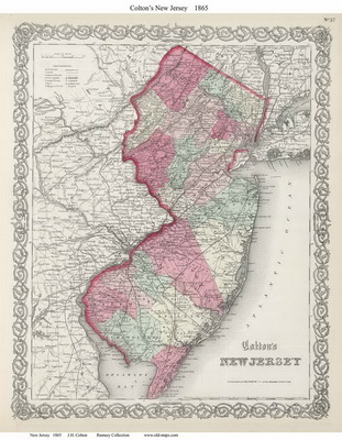 Old State Map of New Jersey - 1865 Colton