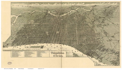 Bird's Eye View of Philadelphia PA, 1887