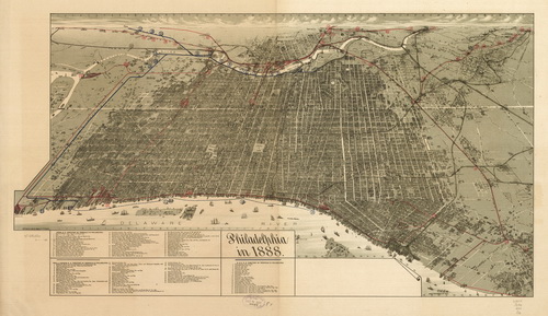Bird's Eye View of Philadelphia PA, 1888